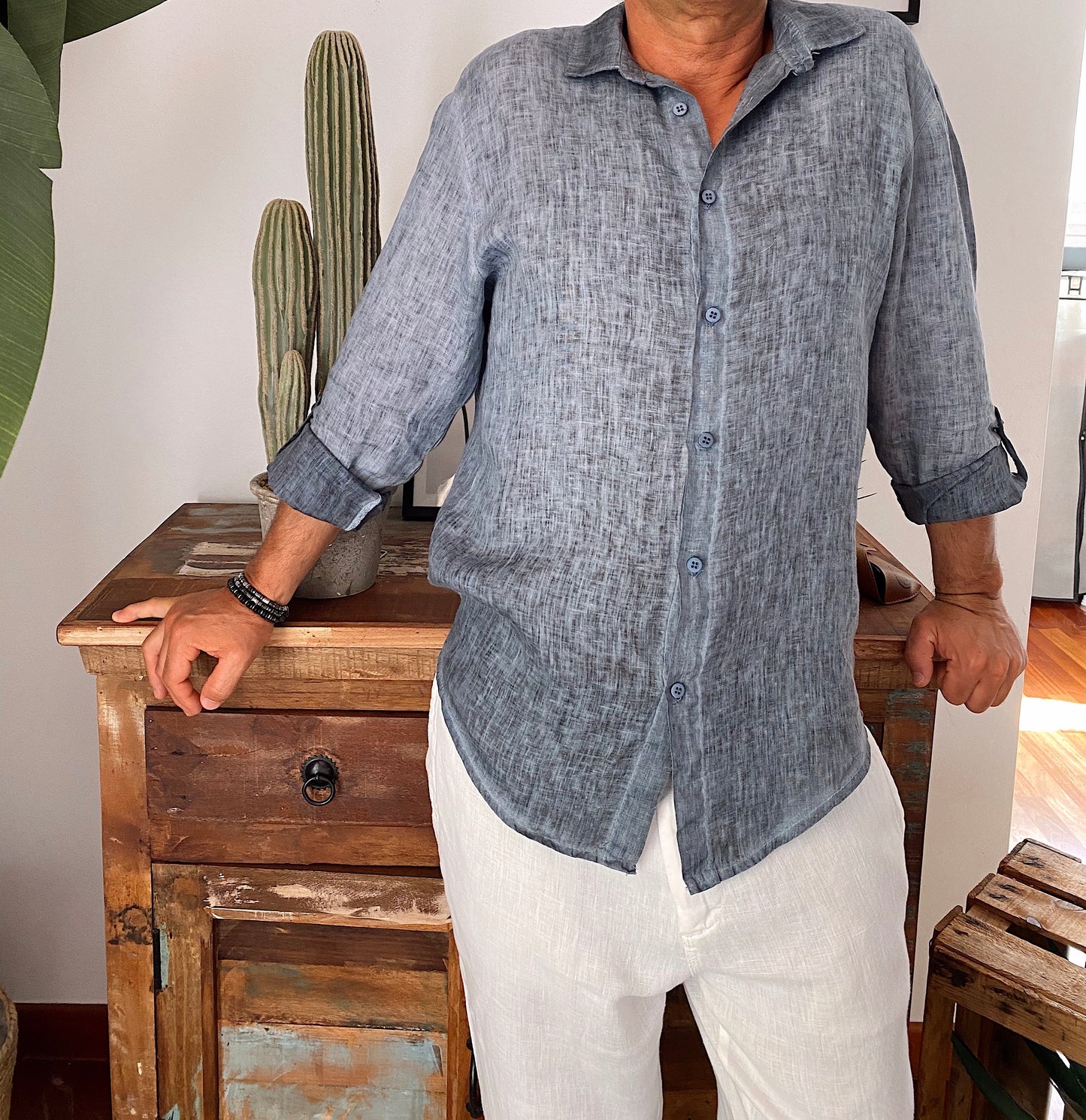 CAMISA LINO JAVIER GRIS