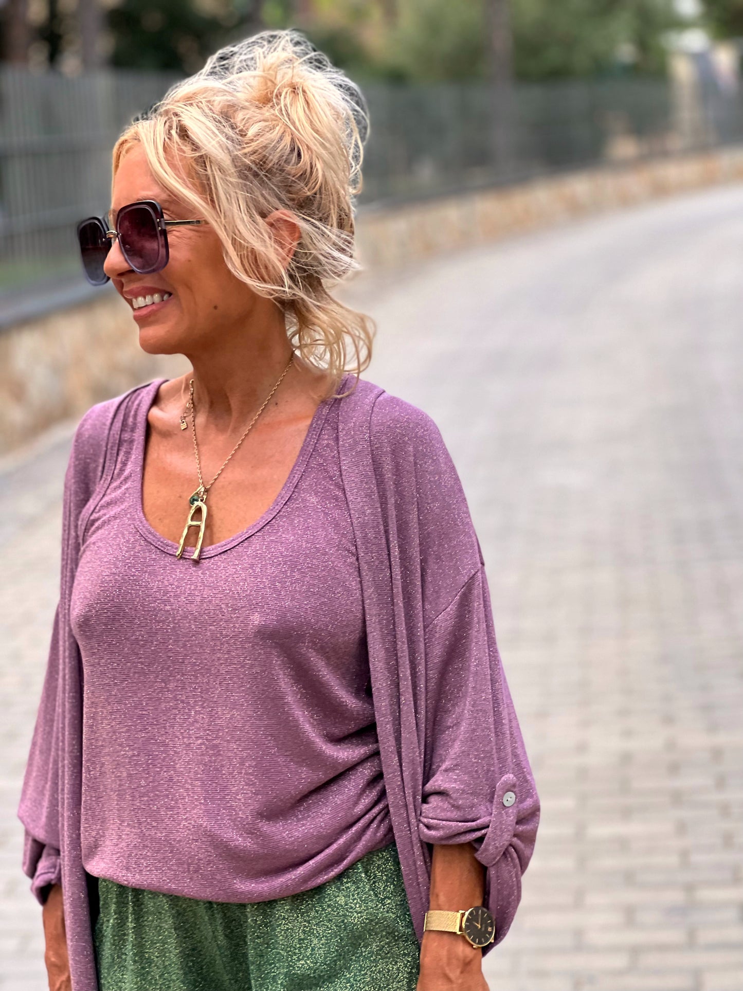 CONJUNTO TOP-CHAQUETA BRILLO RITA ROSA