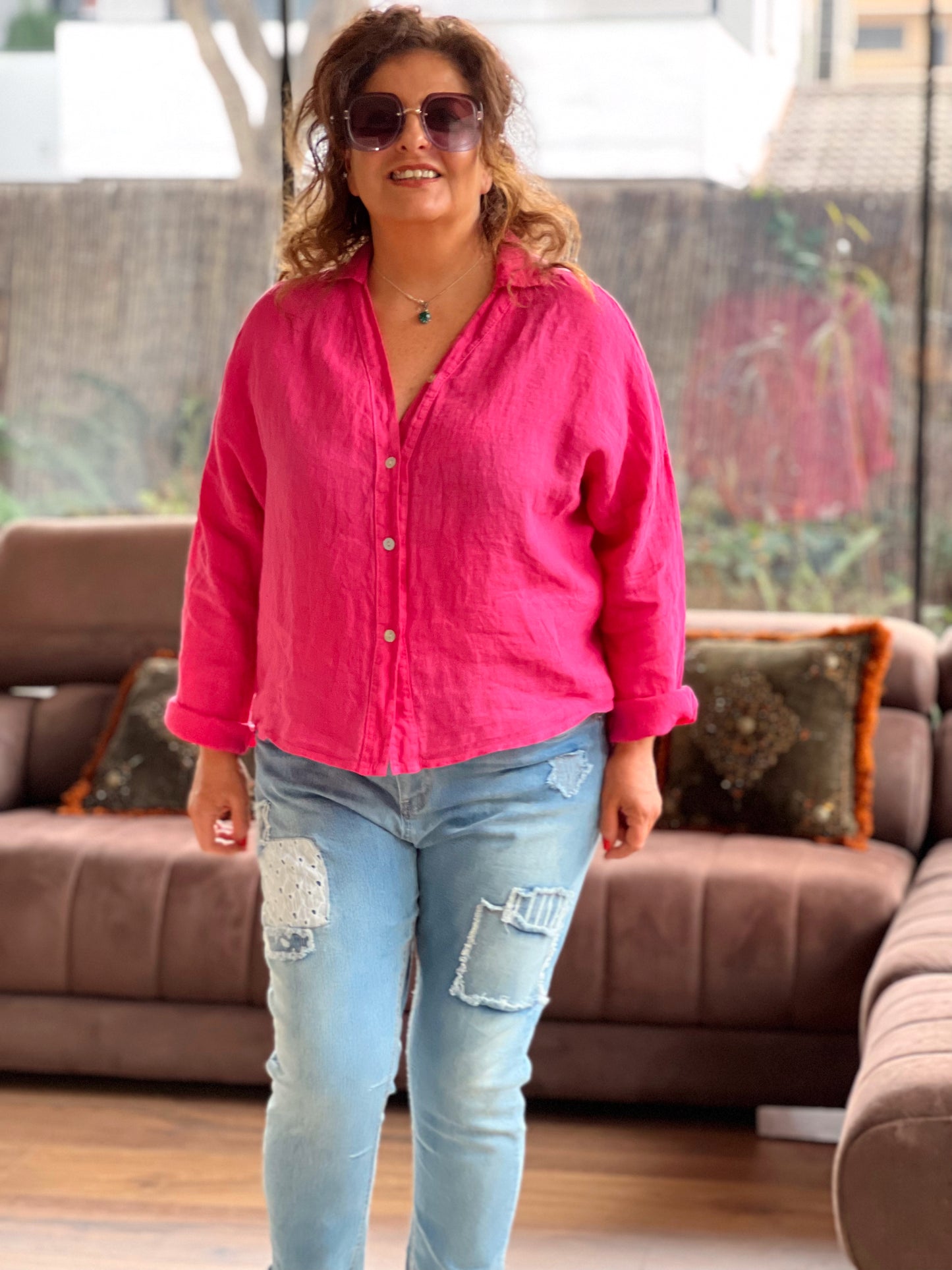 CAMISA ASIMÉTRICA MONA FUCSIA