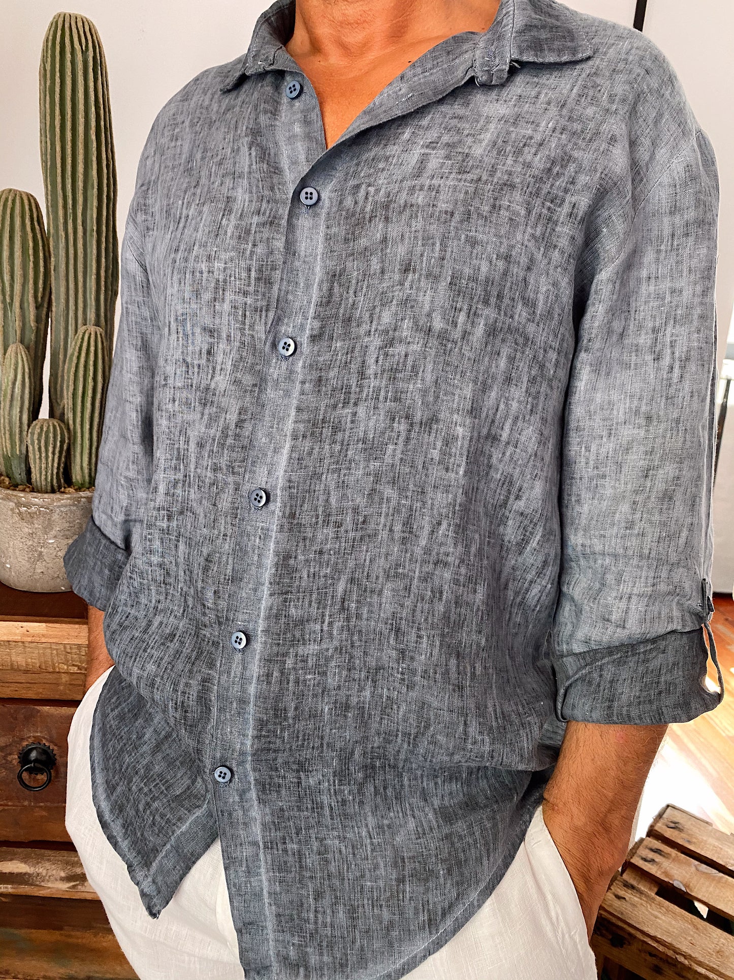 CAMISA LINO JAVIER GRIS