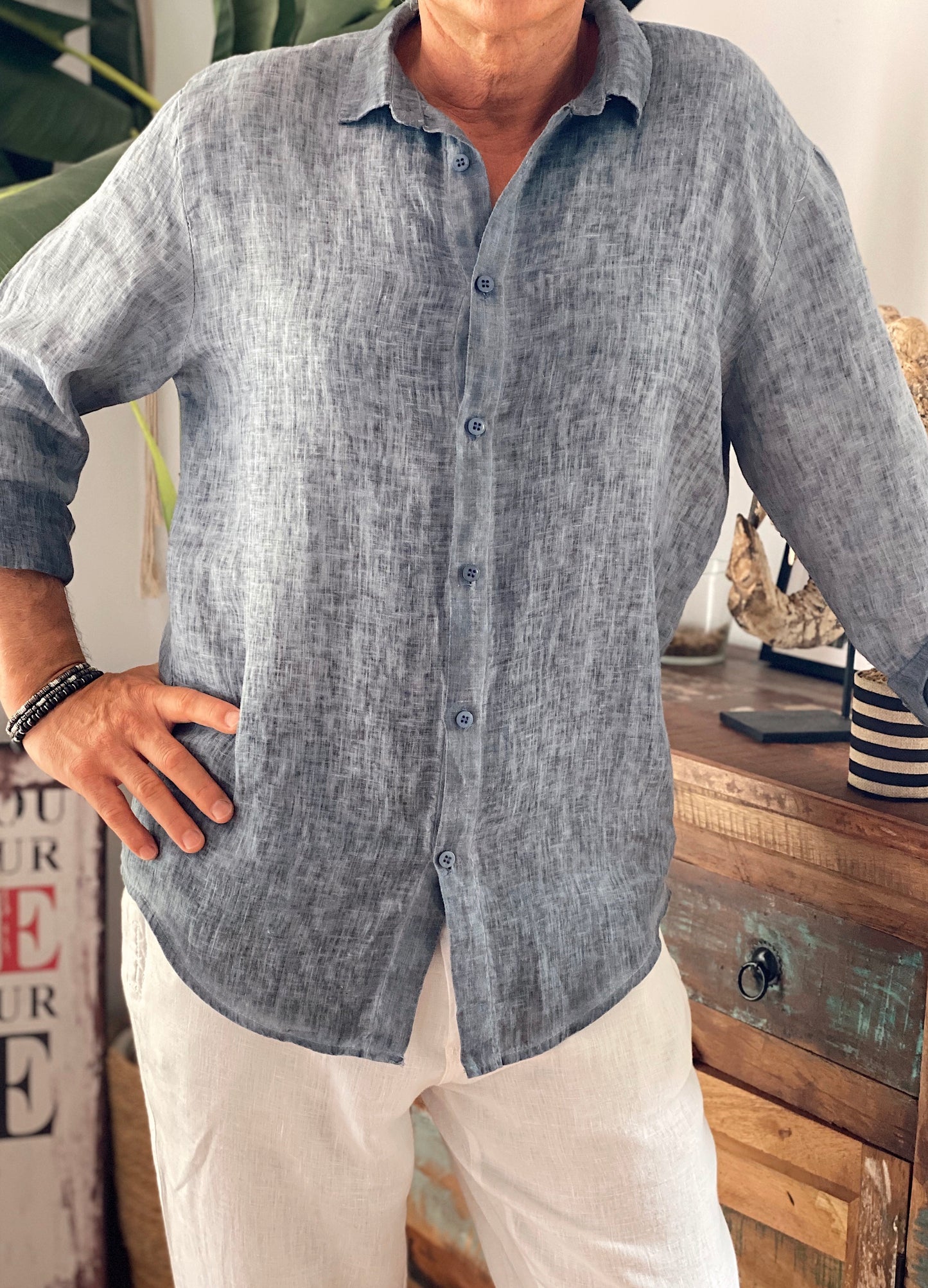 CAMISA LINO JAVIER GRIS