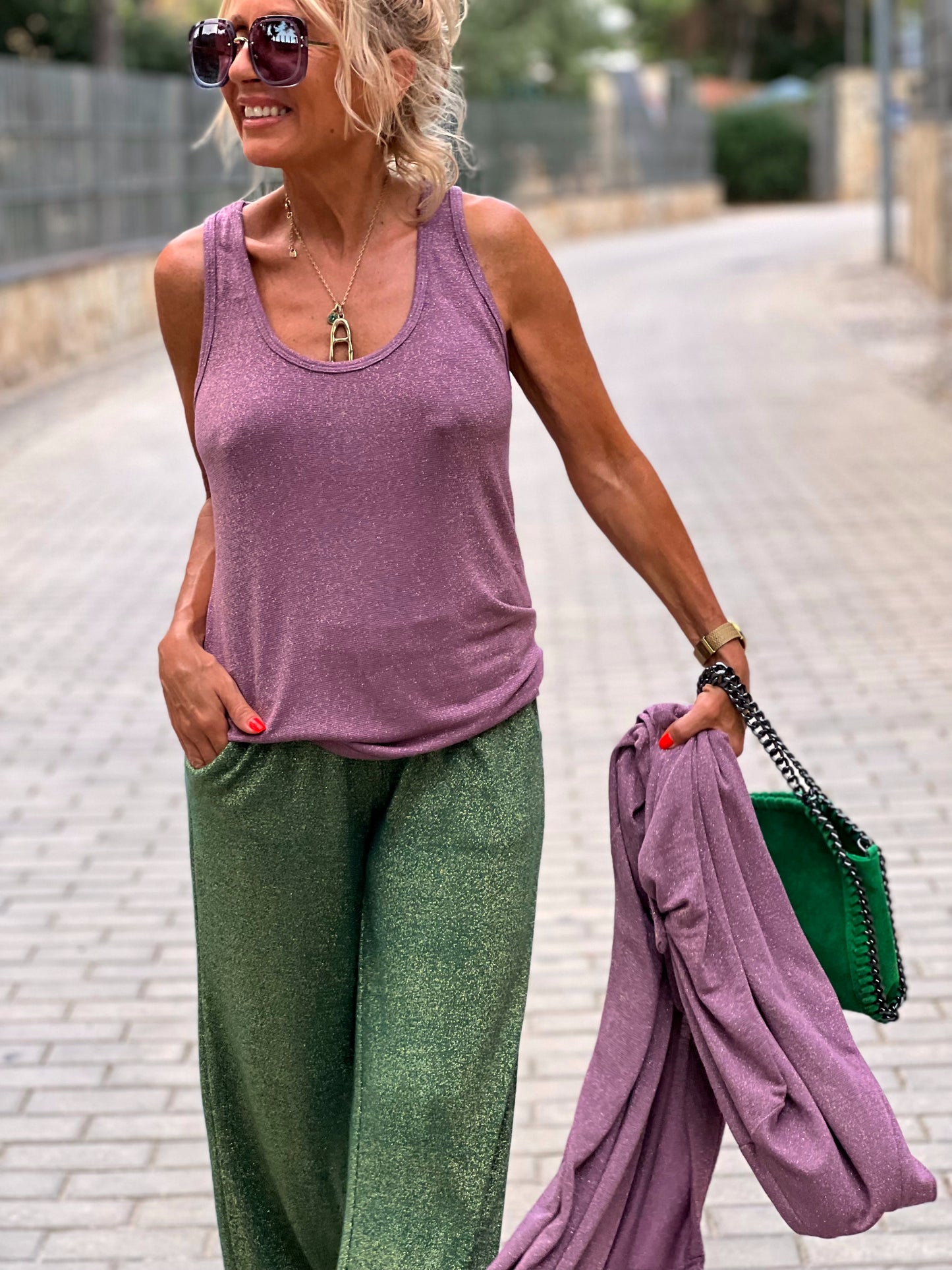 CONJUNTO TOP-CHAQUETA BRILLO RITA ROSA