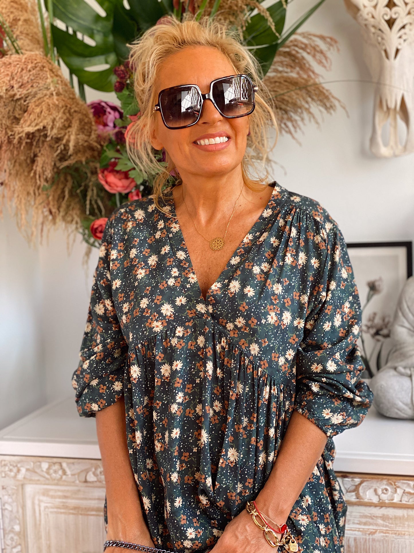 VESTIDO CORTO KELSIE ESTAMPADO VERDE